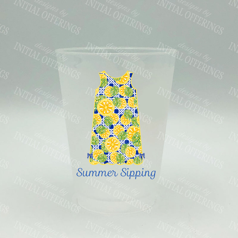 Yellow Citrus Print Shift Dress Shatterproof Frost Cups - Personalized