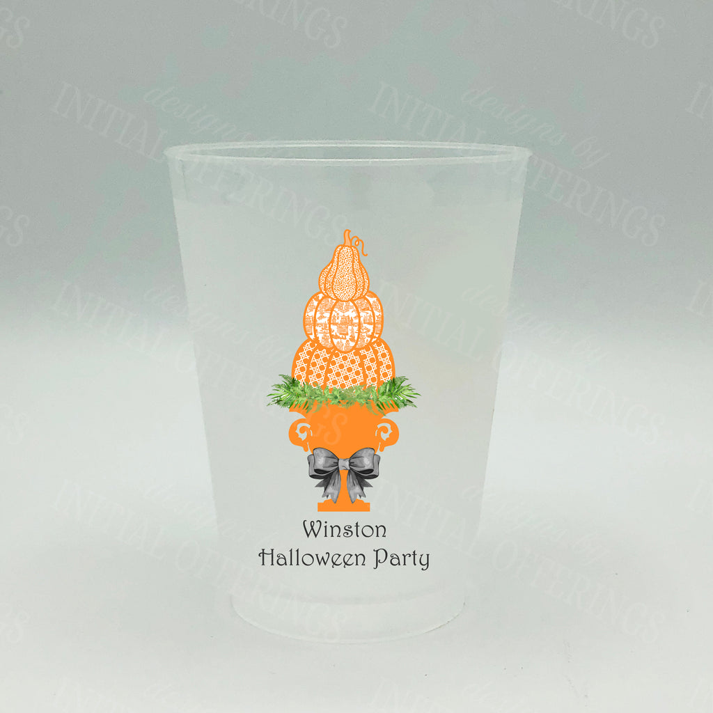 Orange Pumpkin Topiary Shatterproof Frost Cups - Personalized