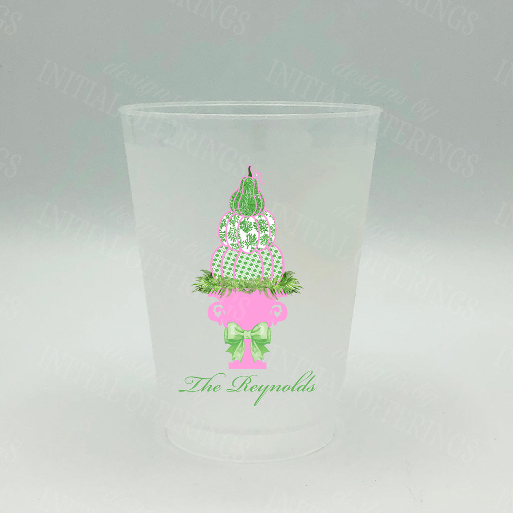 Pink Pumpkin Topiary Shatterproof Frost Cups - Personalized