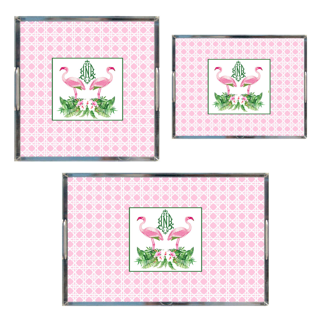 Flamingos with Pink Wicker Acrylic Tray in 3 Sizes