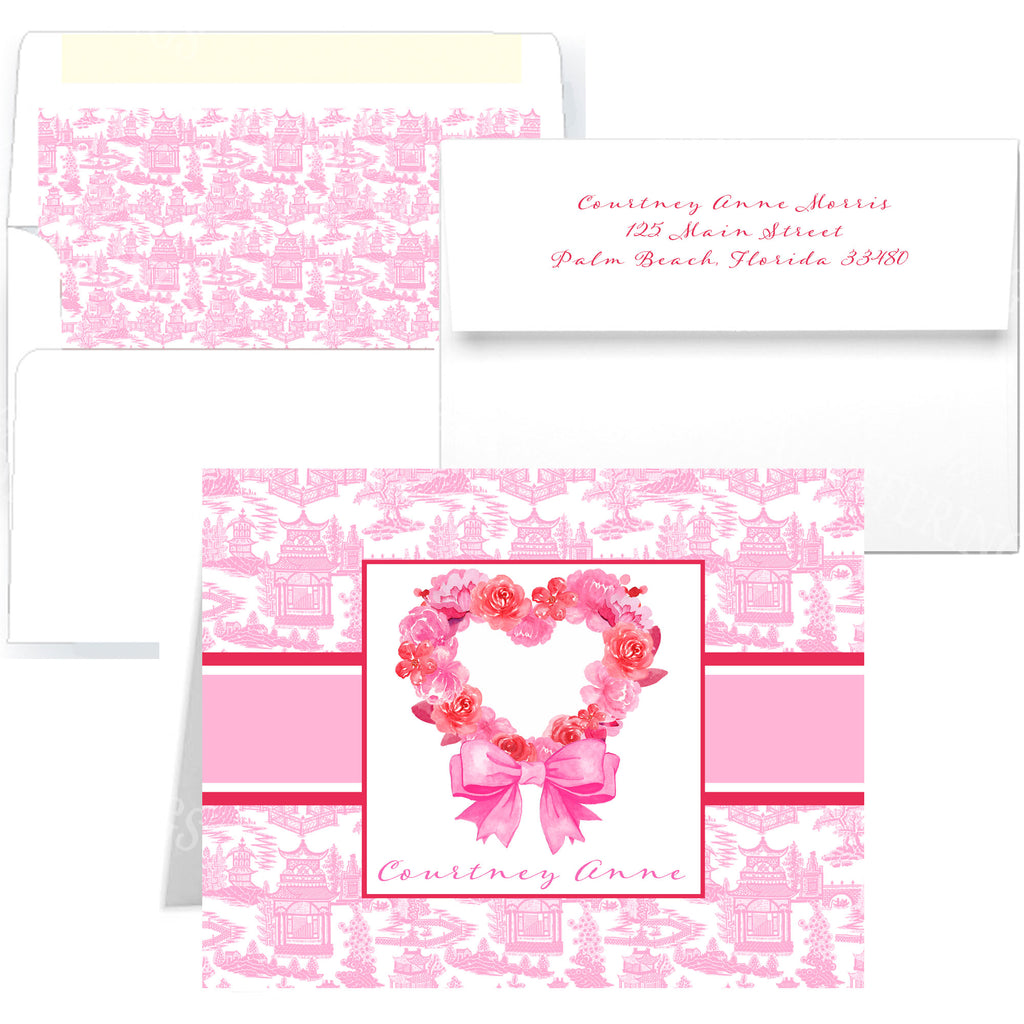 Pink Floral Heart Notecards