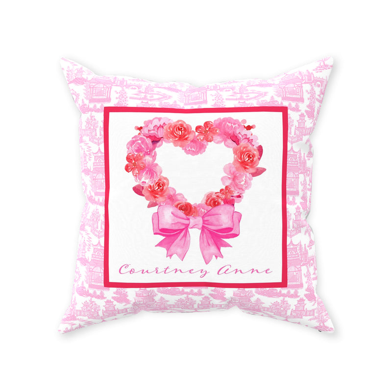 Pink Floral Heart Pillow