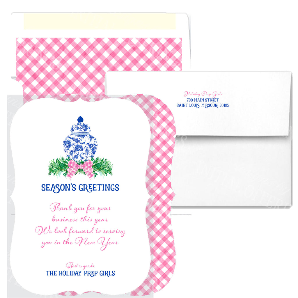 Ginger Jar Swag with Pink Bow Bracket Edge Greeting Cards