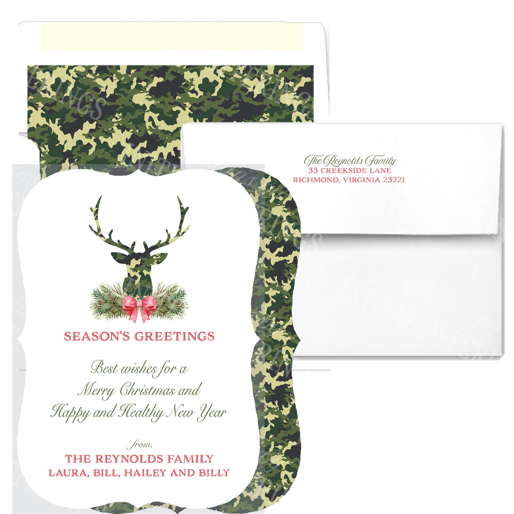 Green Camo Stag Head Swag Bracket Edge Greeting Cards