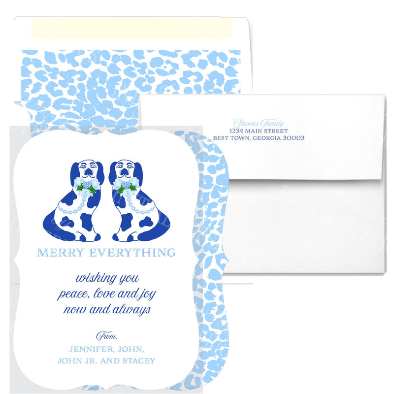 Blue Holiday Staffordshire Spaniels Bracket Edge Greeting Cards