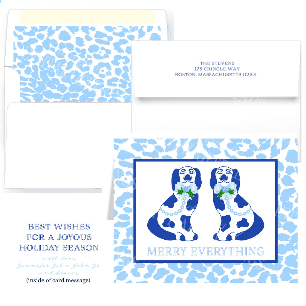 Blue Holiday Staffordshire Spaniels Greeting Cards