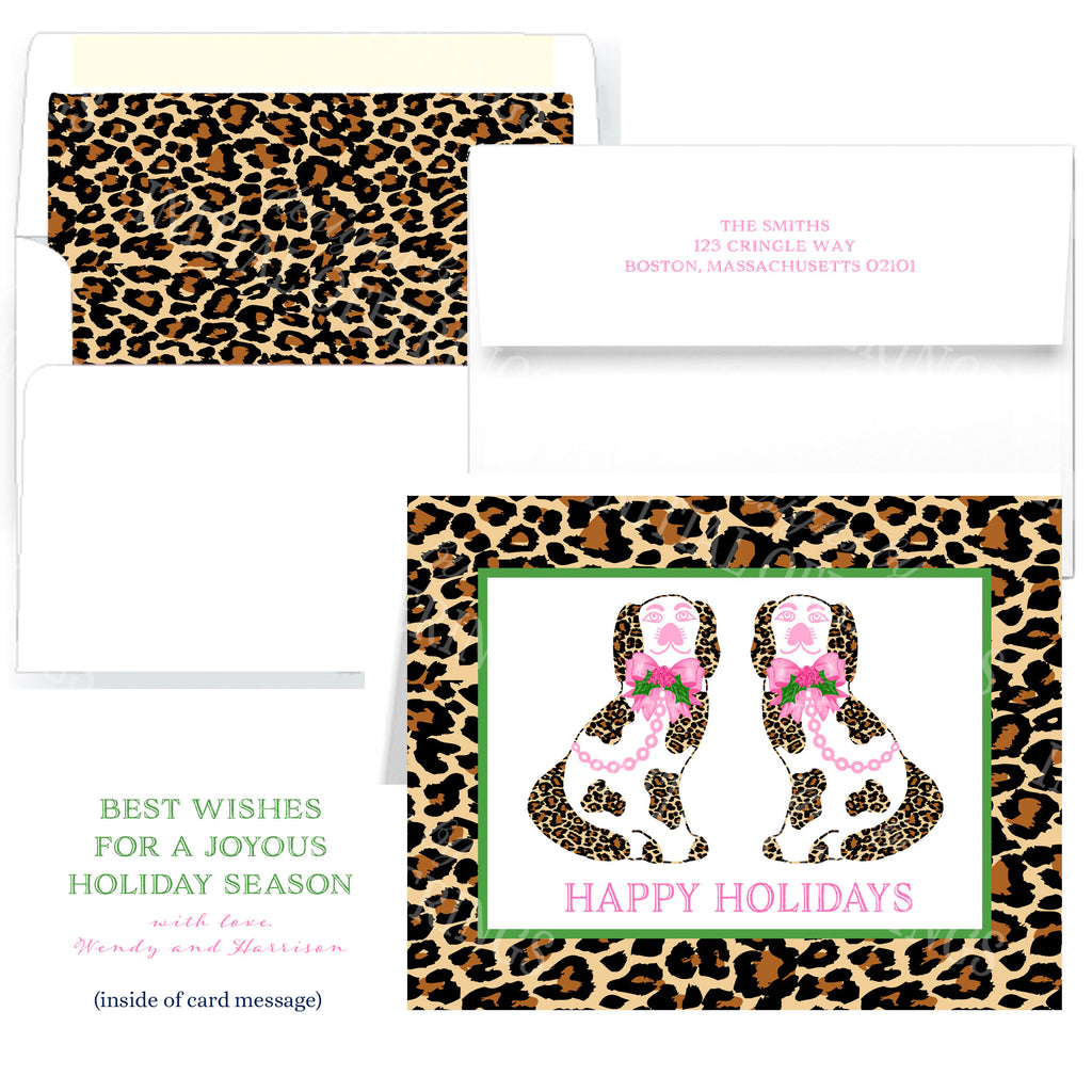 Leopard Print Holiday Staffordshire Spaniels Greeting Cards
