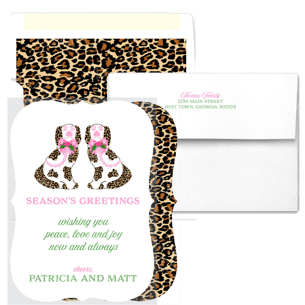 Leopard Print Holiday Staffordshire Spaniels Bracket Edge Greeting Cards