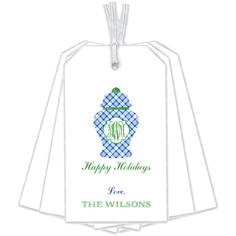 Blue and White Plaid Ginger Jar Gift Tags
