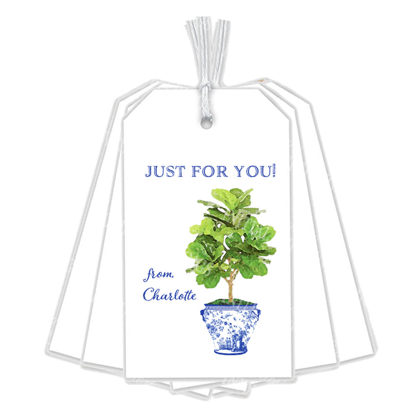 Fiddle Leaf Fig Tree in Blue Planter Gift Tags