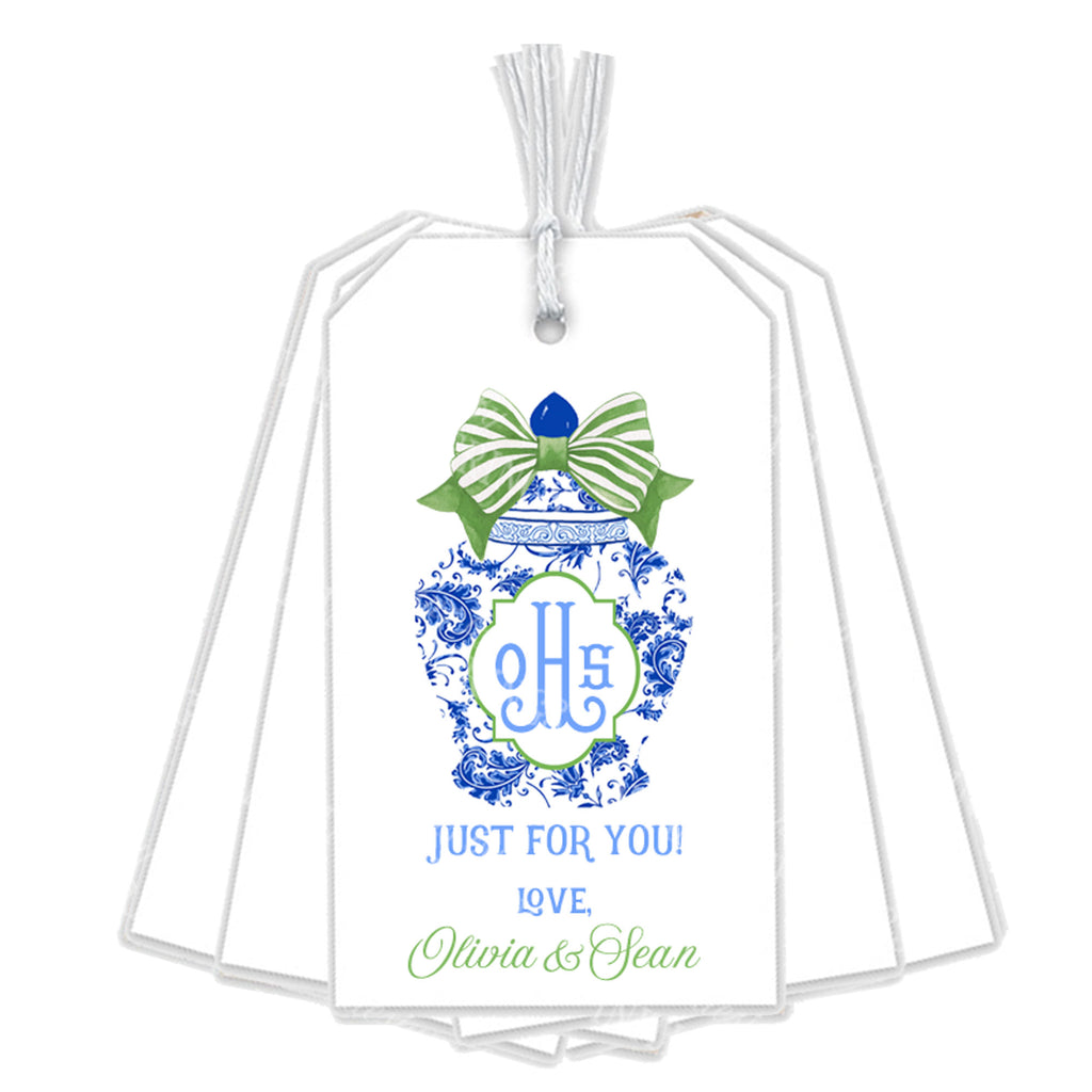 Ginger Jar with Green Bow Gift Tags