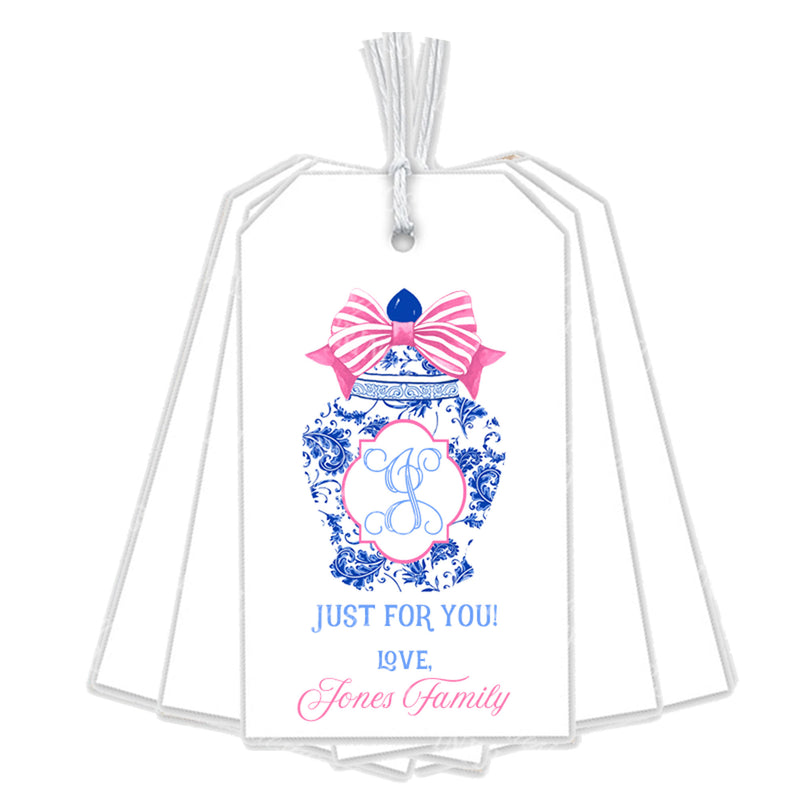 Ginger Jar with Pink Bow Gift Tags