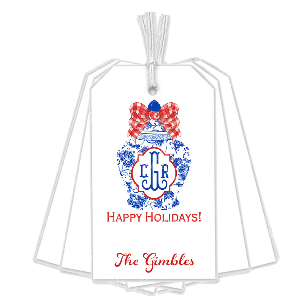 Ginger Jar with Red Gingham Bow Gift Tags