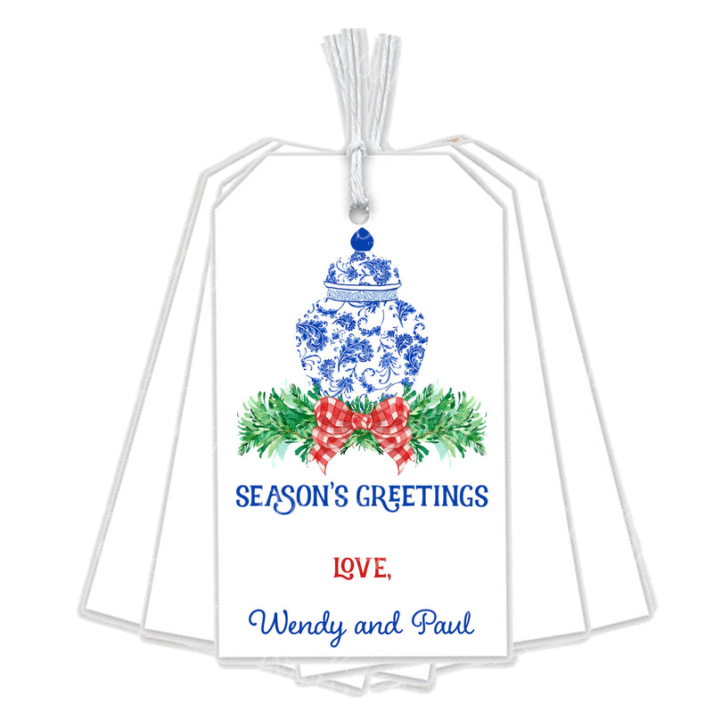 Ginger Jar Swag with Red Bow Gift Tags