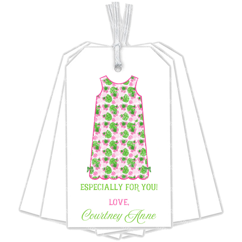 Pink Pineapple Print Shift Dress Gift Tags