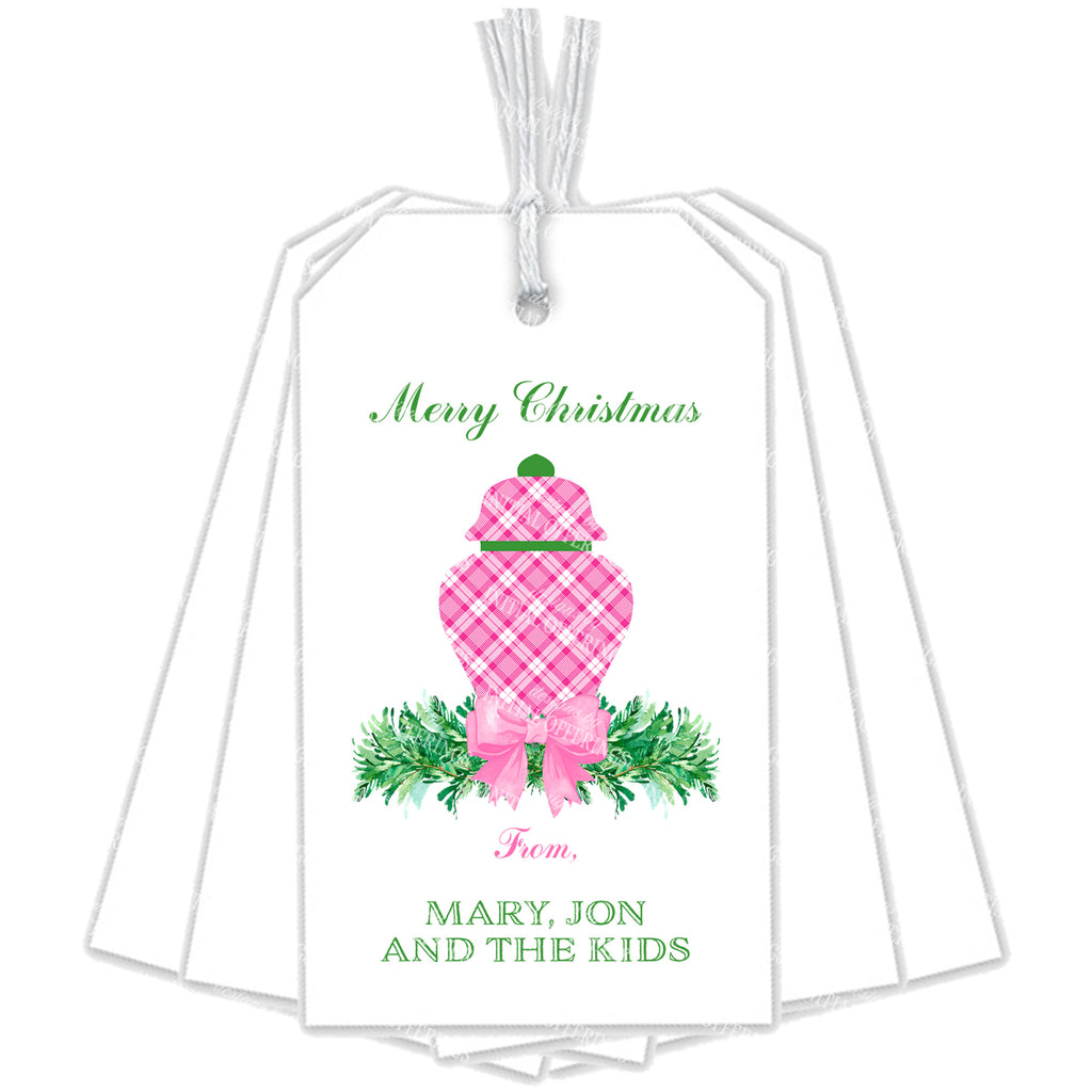 Pink and White Plaid Ginger Jar Swag Gift Tags