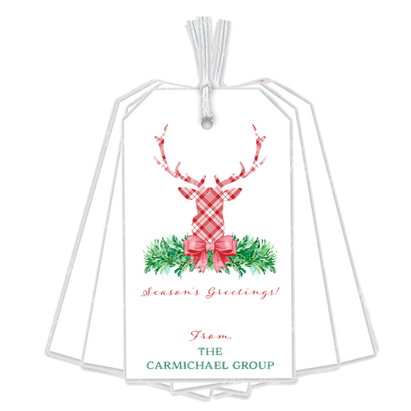 Red and White Plaid Stag Head Swag Gift Tags