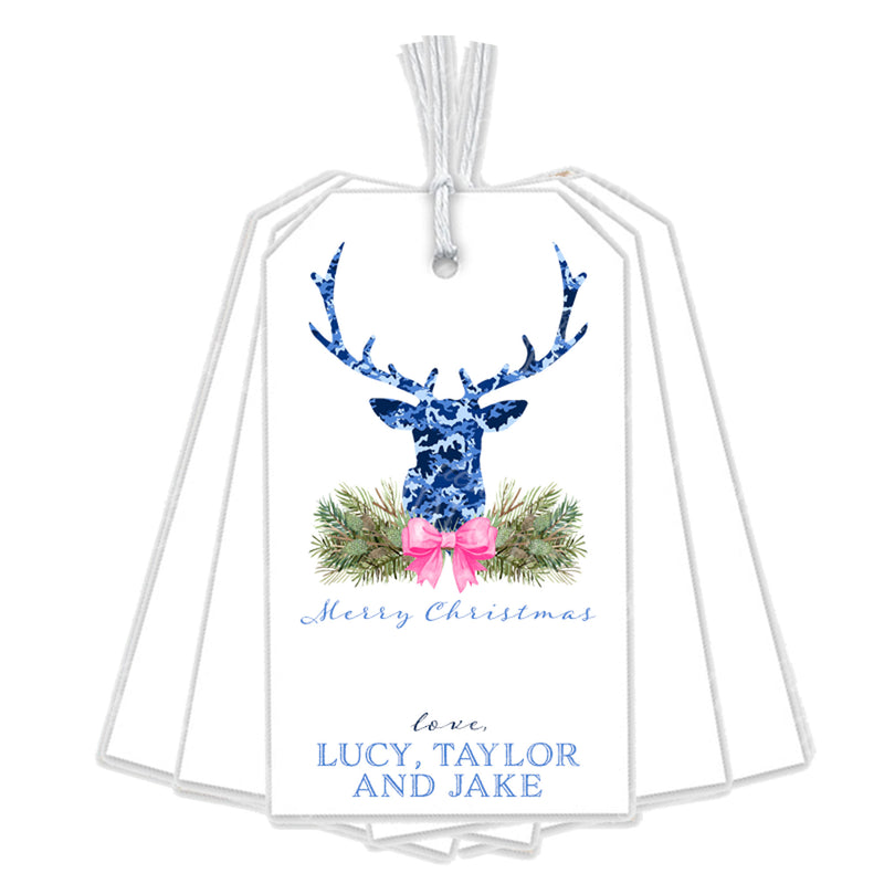 Blue Camo Stag Head Swag Gift Tags