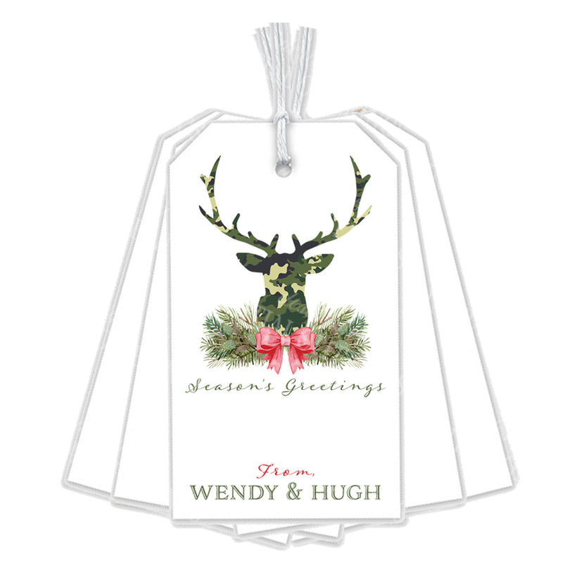 Green Camo Stag Head Swag Gift Tags