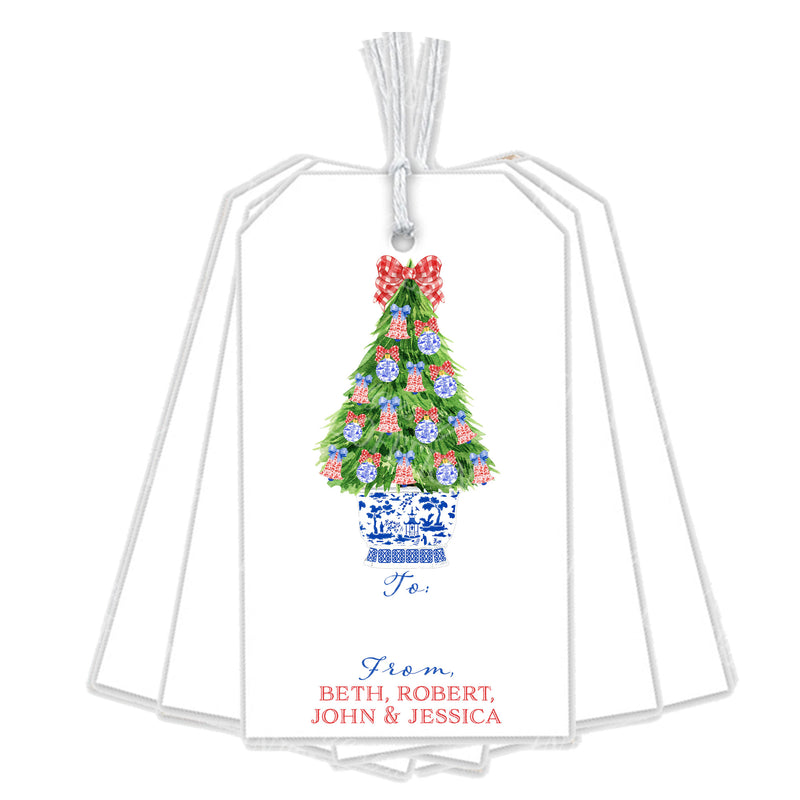 Red and Blue Christmas Tree Gift Tags