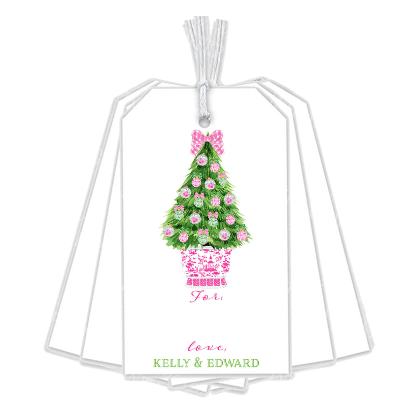 Pink and Green Christmas Tree Gift Tags