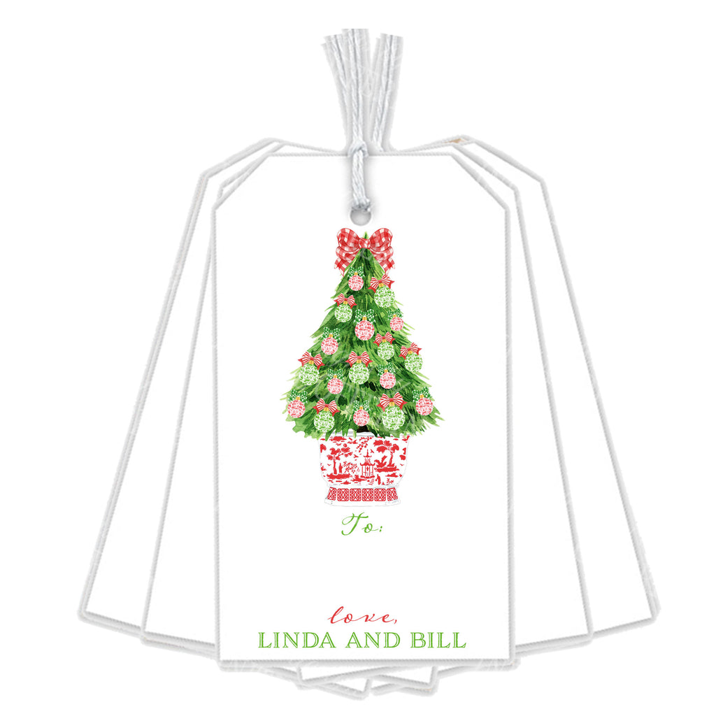Red and Green Christmas Tree Gift Tags