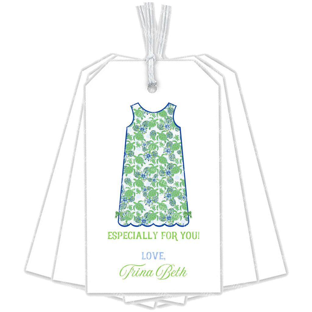 Kiwi Turtle Print Shift Dress Gift Tags