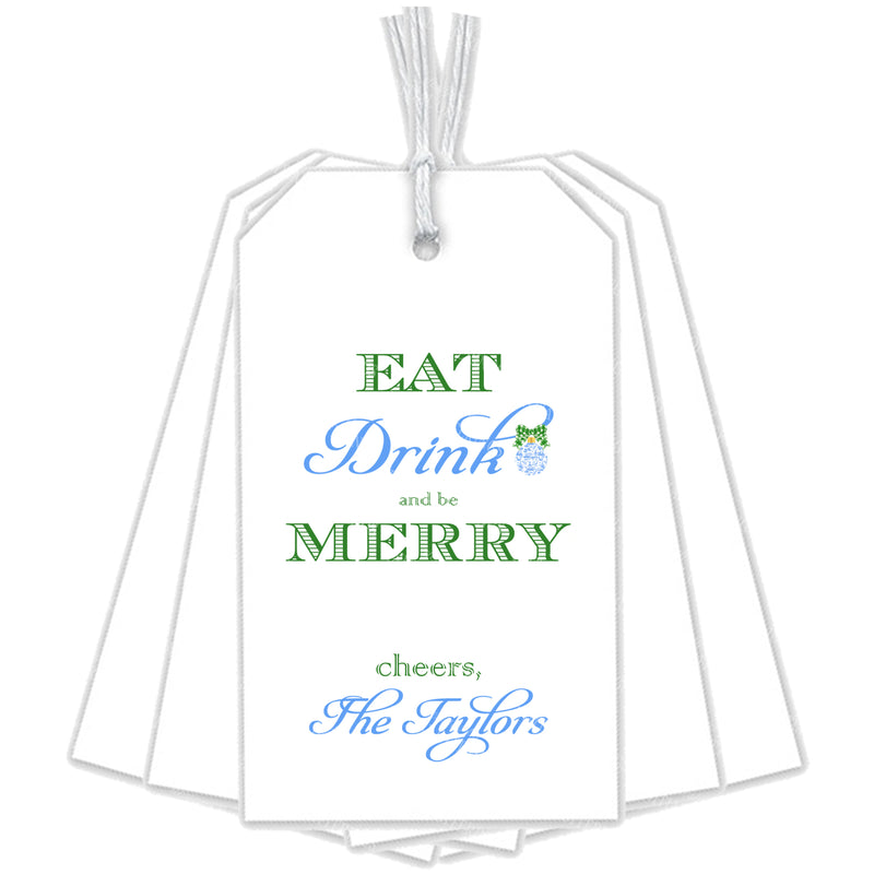 Blue and Green Eat Drink and be Merry Gift Tags