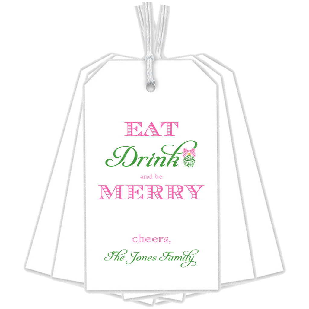 Pink and Green Eat Drink and be Merry Gift Tags