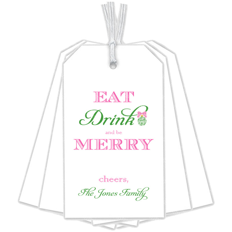 Pink and Green Eat Drink and be Merry Gift Tags