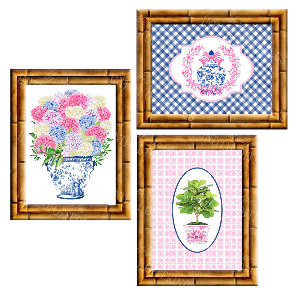 Gallery Wall Set of 3 Art Prints | Blue and Pink Collection 1