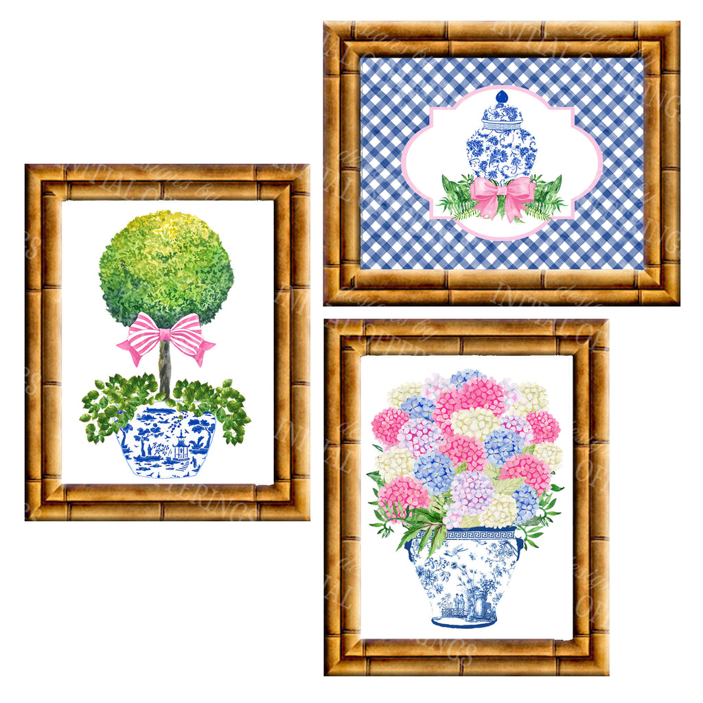 Gallery Wall Set of 3 Art Prints | Blue and Pink Collection 2