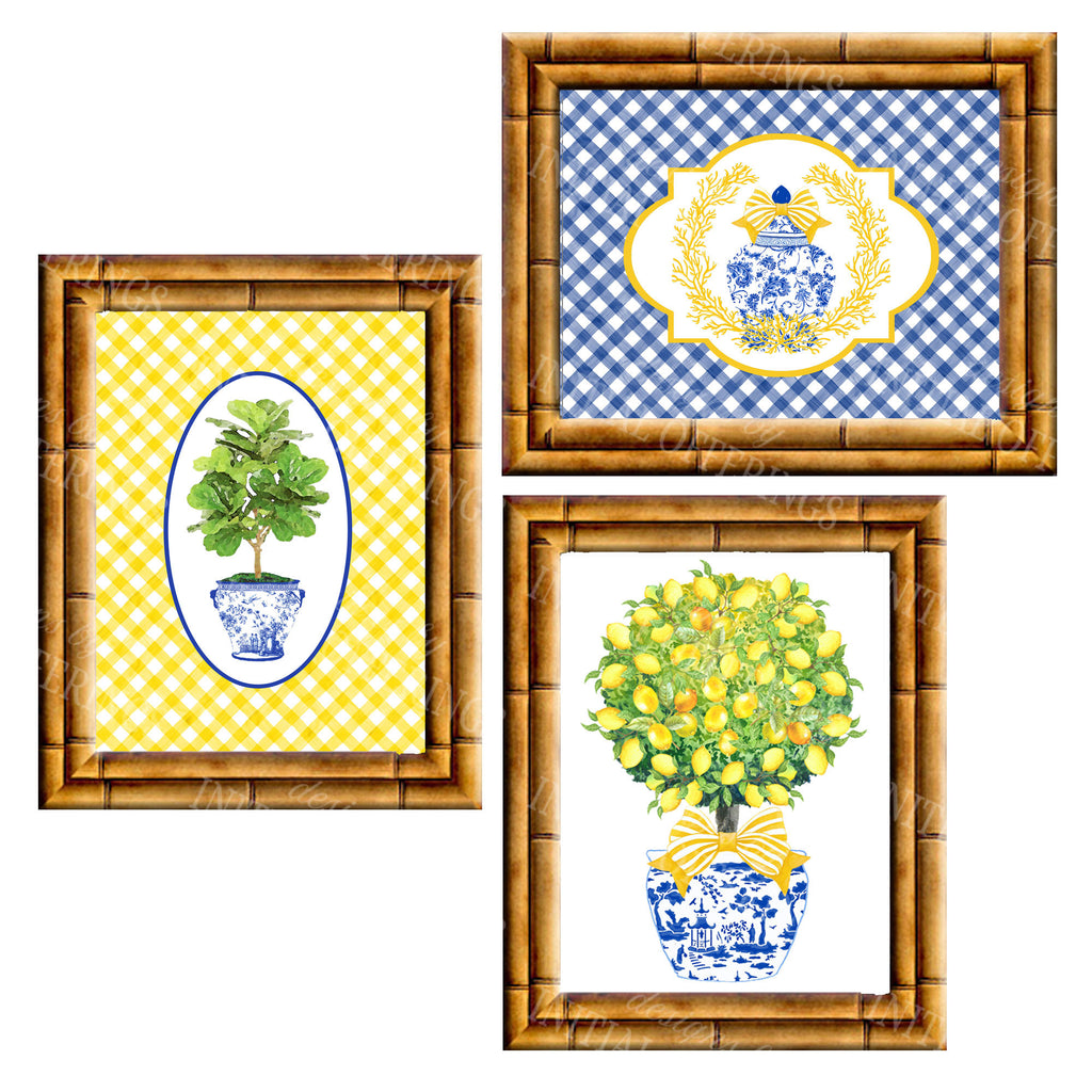 Gallery Wall Set of 3 Art Prints | Blue and Yellow Collection