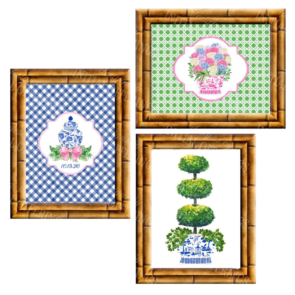 Gallery Wall Set of 3 Art Prints | Pink Green and Blue Collection 2