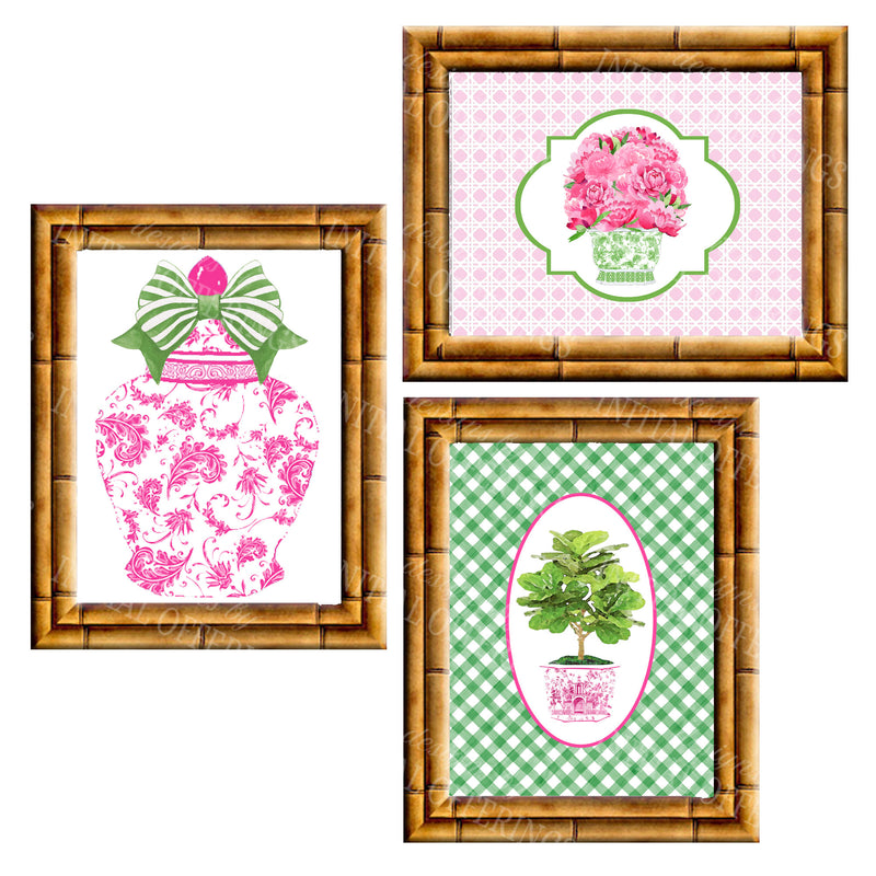 Gallery Wall Set of 3 Art Prints | Pink and Green Collection 1