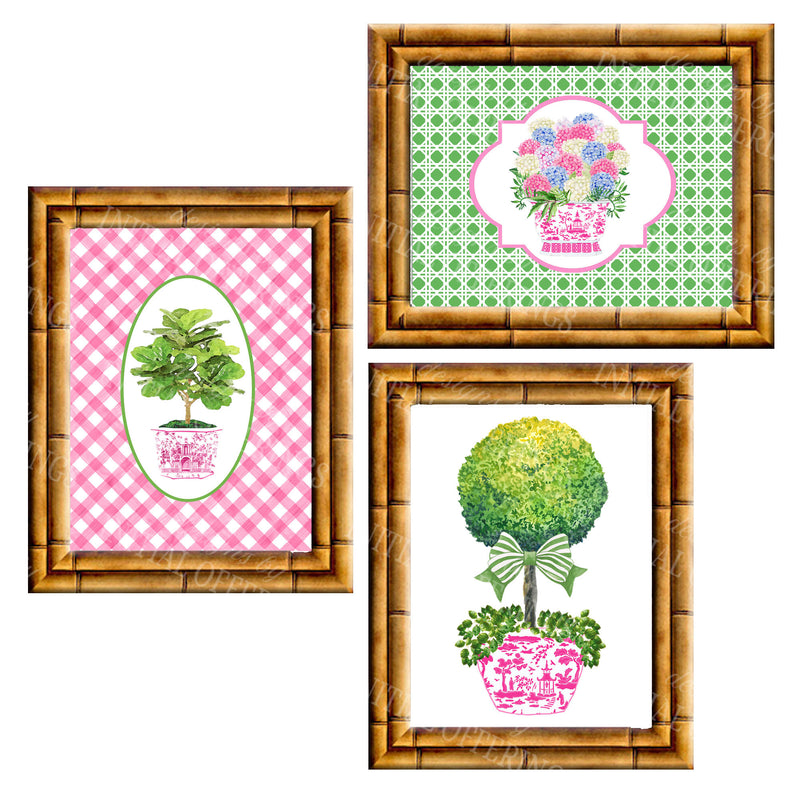 Gallery Wall Set of 3 Art Prints | Pink and Green Collection 2