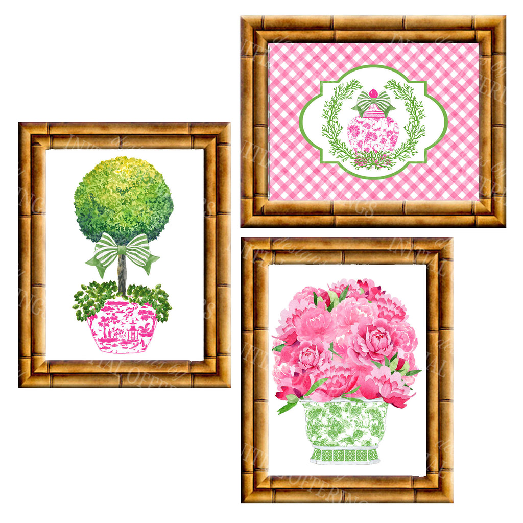 Gallery Wall Set of 3 Art Prints | Pink and Green Collection 3