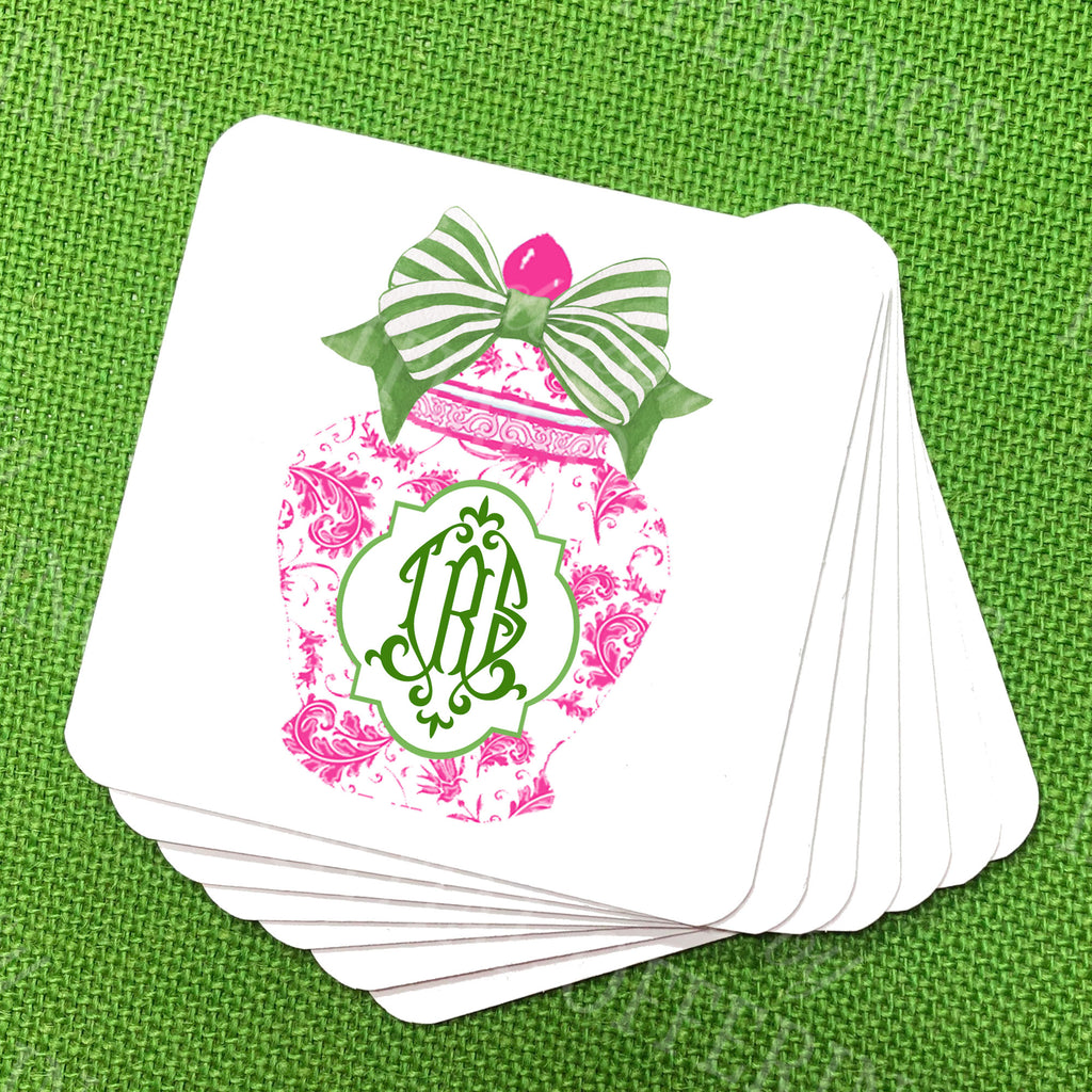 Ginger Jar Pink with Green Bow Coasters