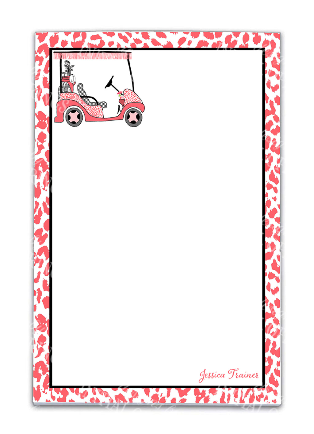 Coral and Black Golf Cart Notepad