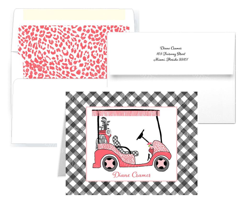 Coral and Black Golf Cart Notecards