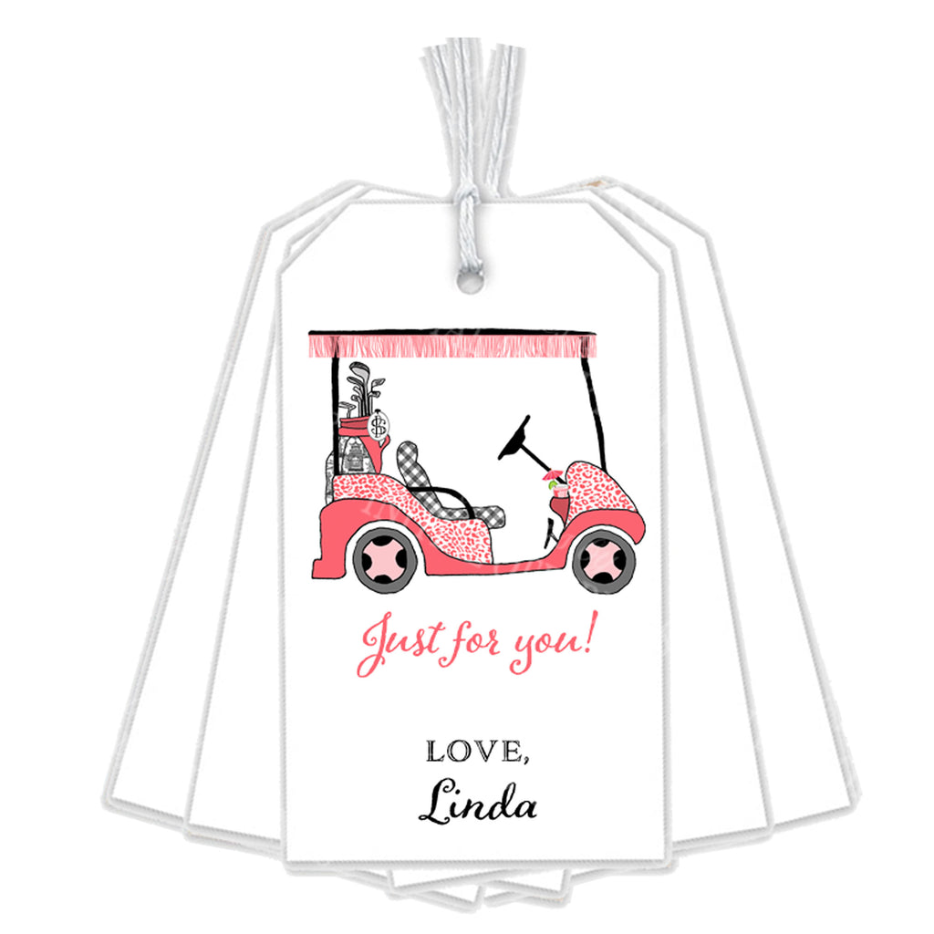 Coral and Black Golf Cart Gift Tags