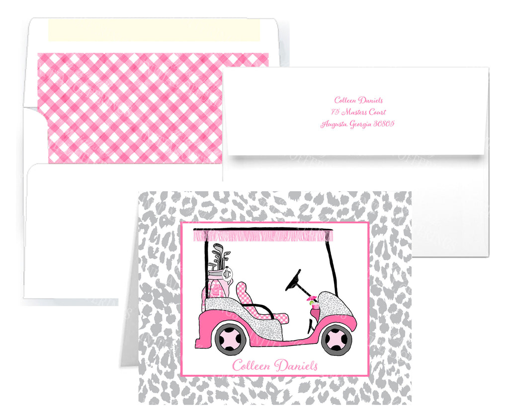 Hot Pink and Grey Golf Cart Notecards