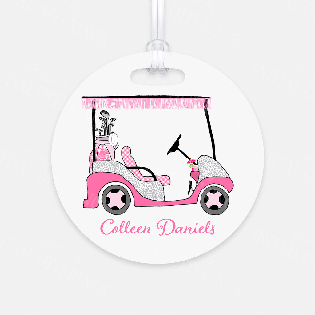 Hot Pink and Grey Golf Cart Bag Tag