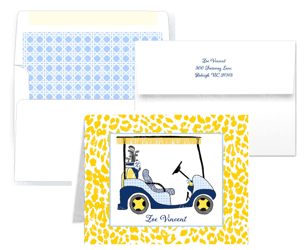 Navy and Yellow Golf Cart Notecards