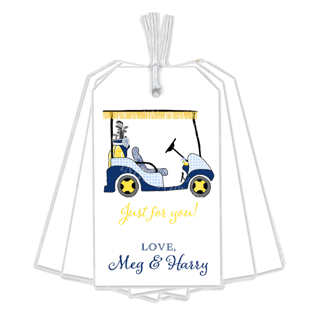 Navy and Yellow Golf Cart Gift Tags
