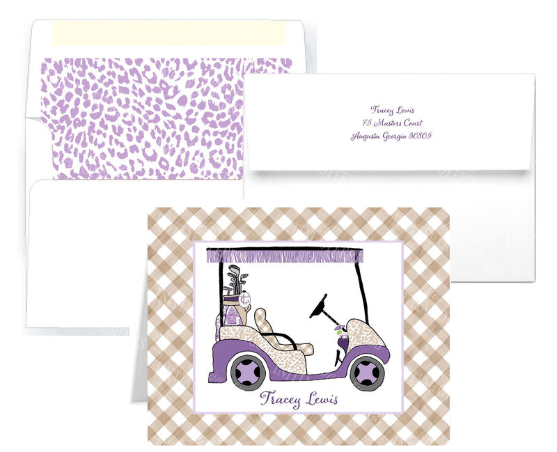 Lavender and Khaki Golf Cart Notecards