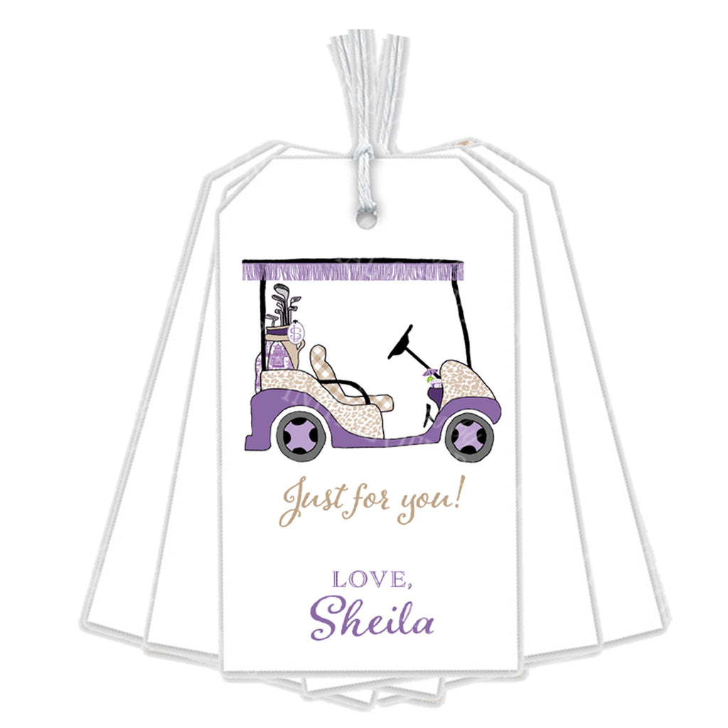 Lavender and Khaki Golf Cart Gift Tags