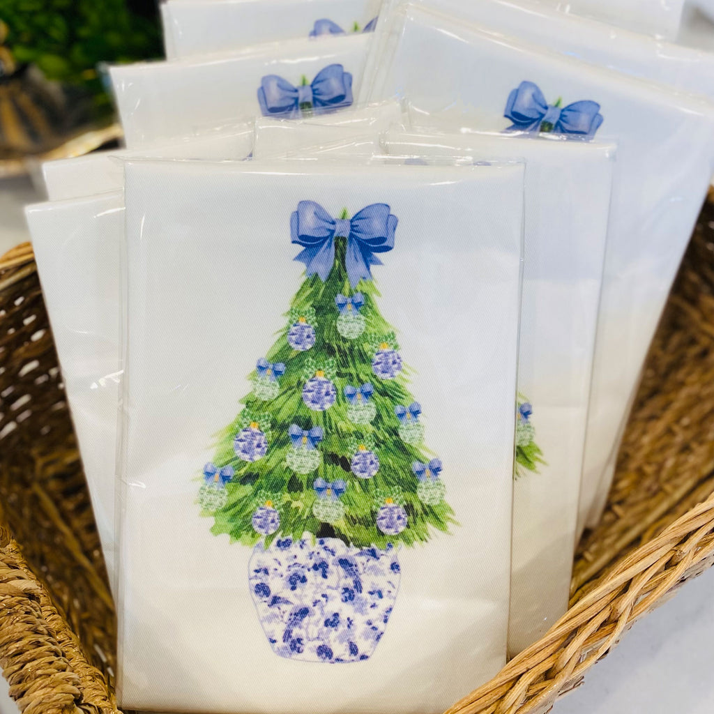 Blue and Green Christmas Tree Hand Towel - Quick Ship