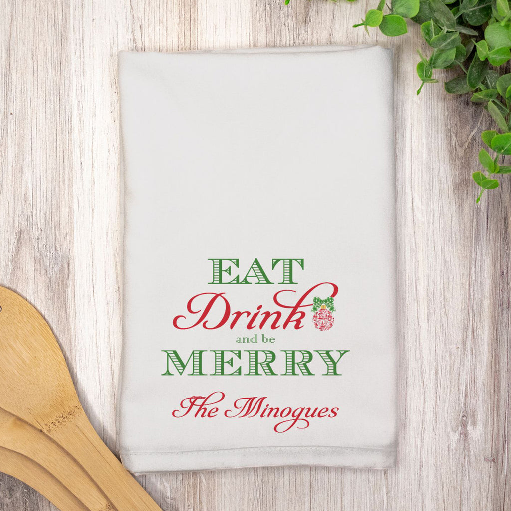 Red and Green Eat Drink and be Merry Set of 2 Hostess Towels