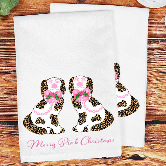 Leopard Print Holiday Staffordshire Spaniels Set of 2 Hostess Towels